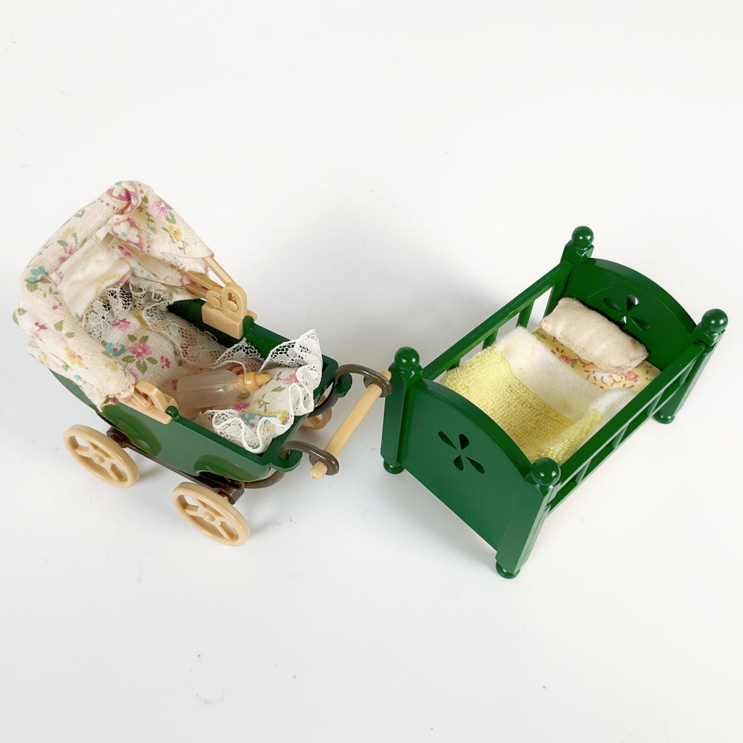 Sylvanian Families Vintage Green Cot Bed & Baby Pram