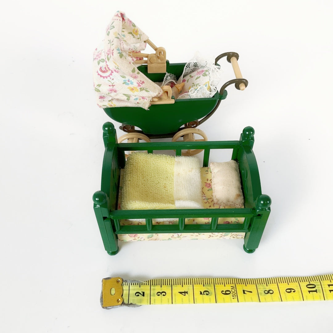Sylvanian Families Vintage Green Cot Bed & Baby Pram