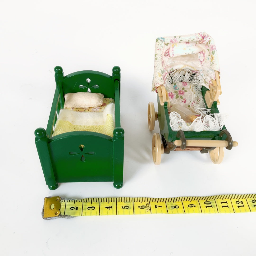 Sylvanian Families Vintage Green Cot Bed & Baby Pram