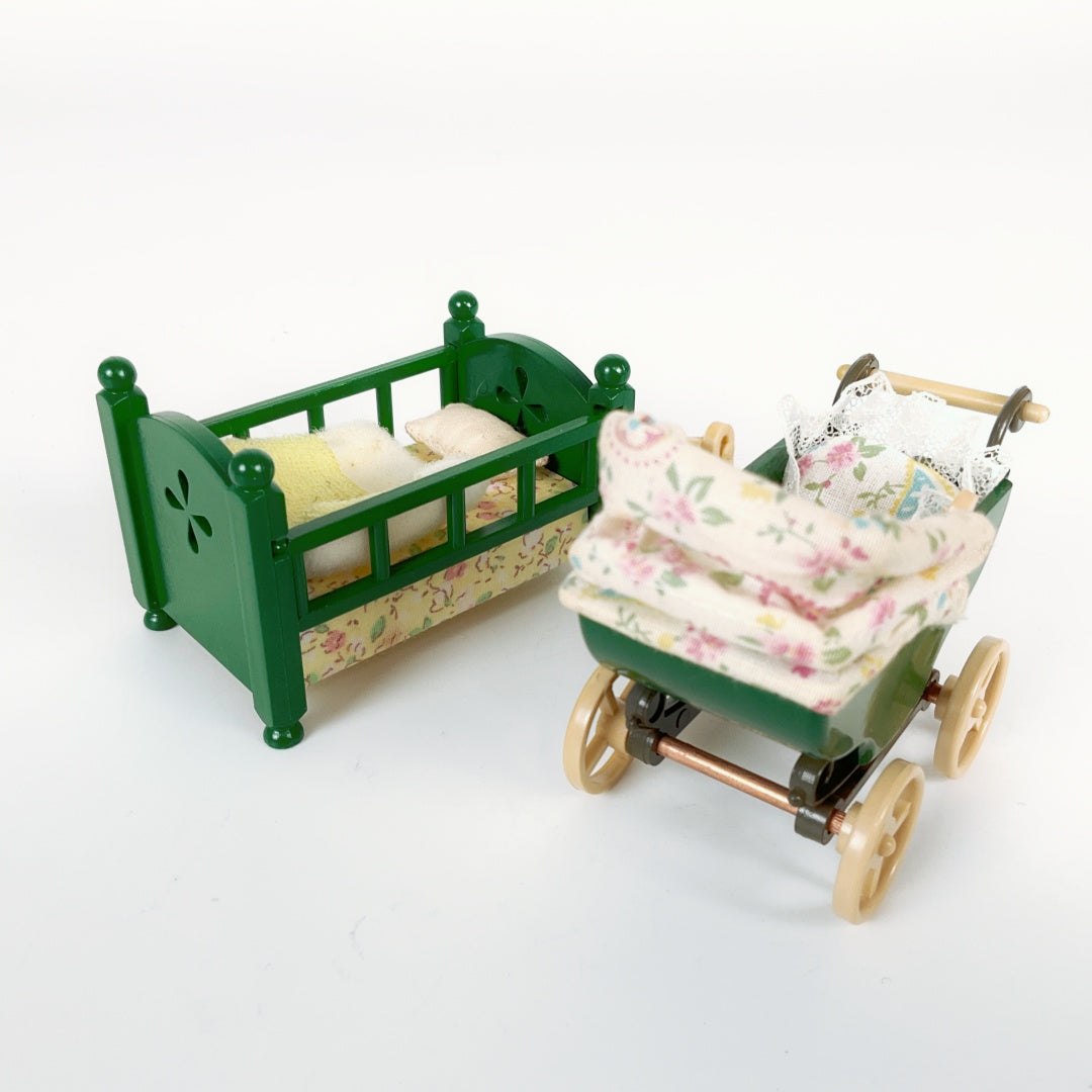 Sylvanian Families Vintage Green Cot Bed & Baby Pram