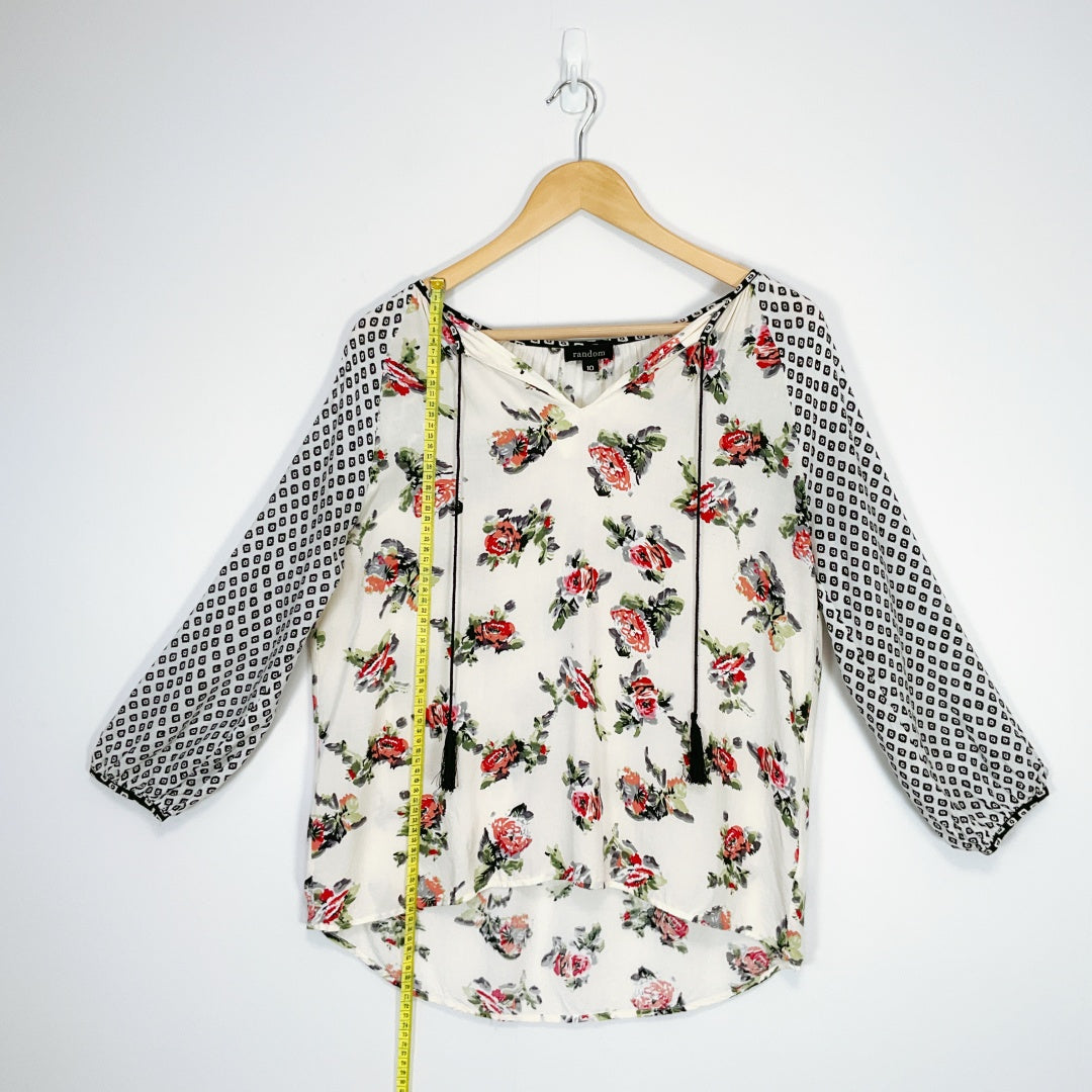 Random - Floral Print Long-Sleeve Top
