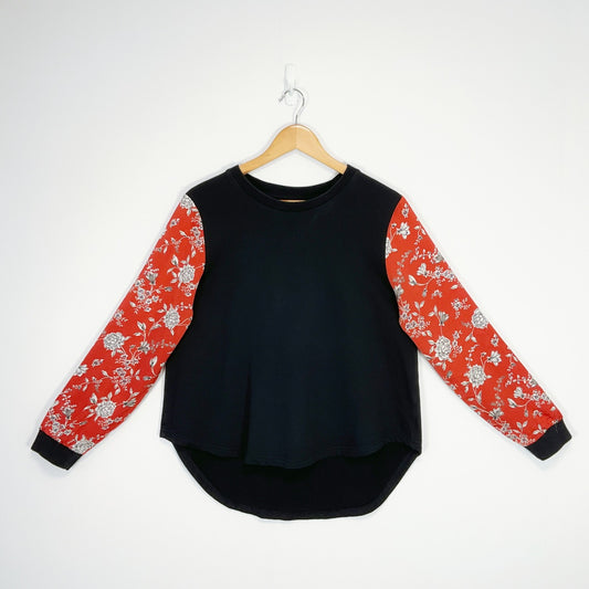 SEEKING LOLA - Black Top with Floral Sleeves