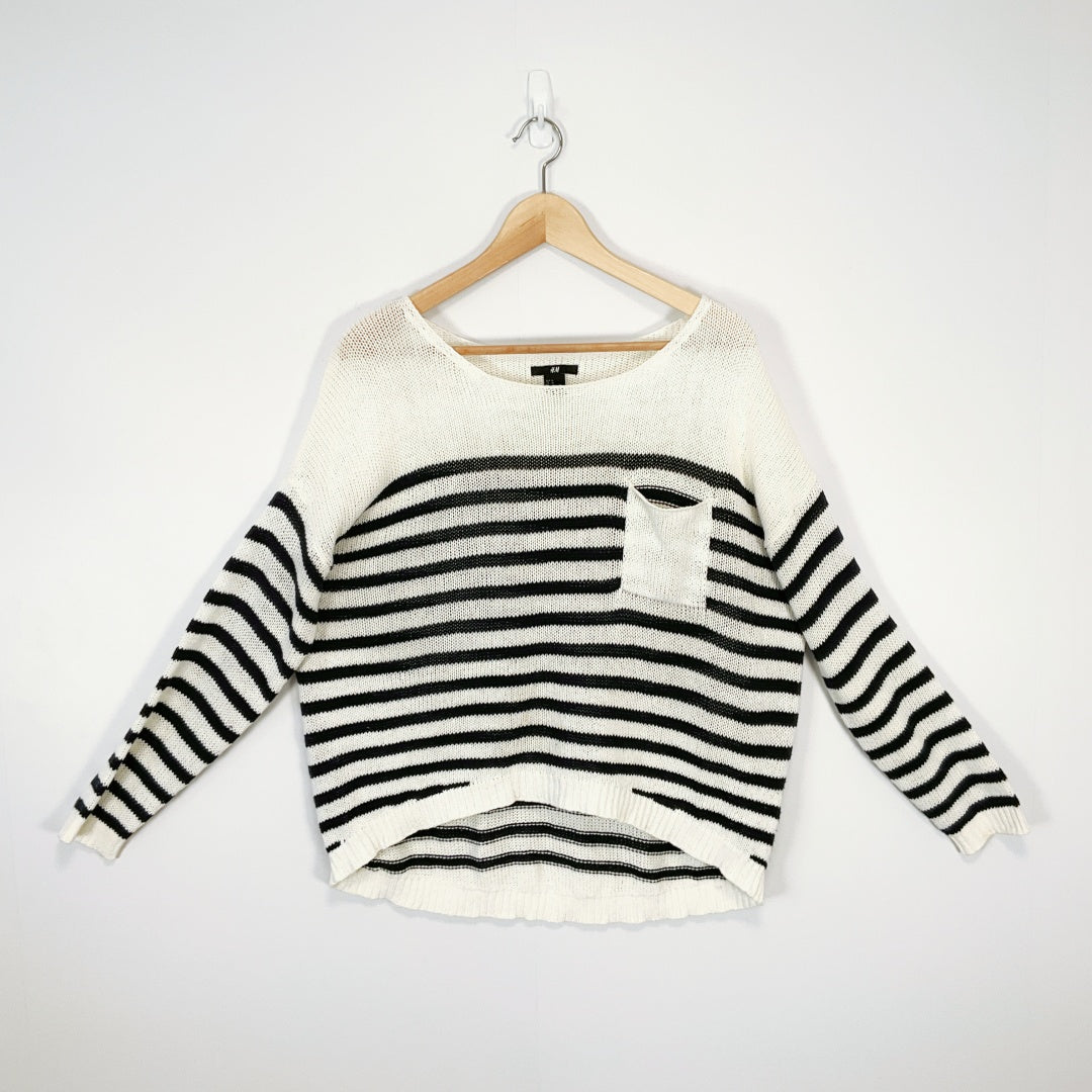 H&M - Cream & Black Striped Knit Sweater