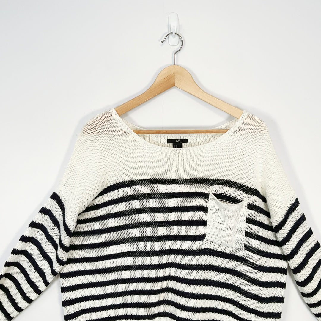 H&M - Cream & Black Striped Knit Sweater