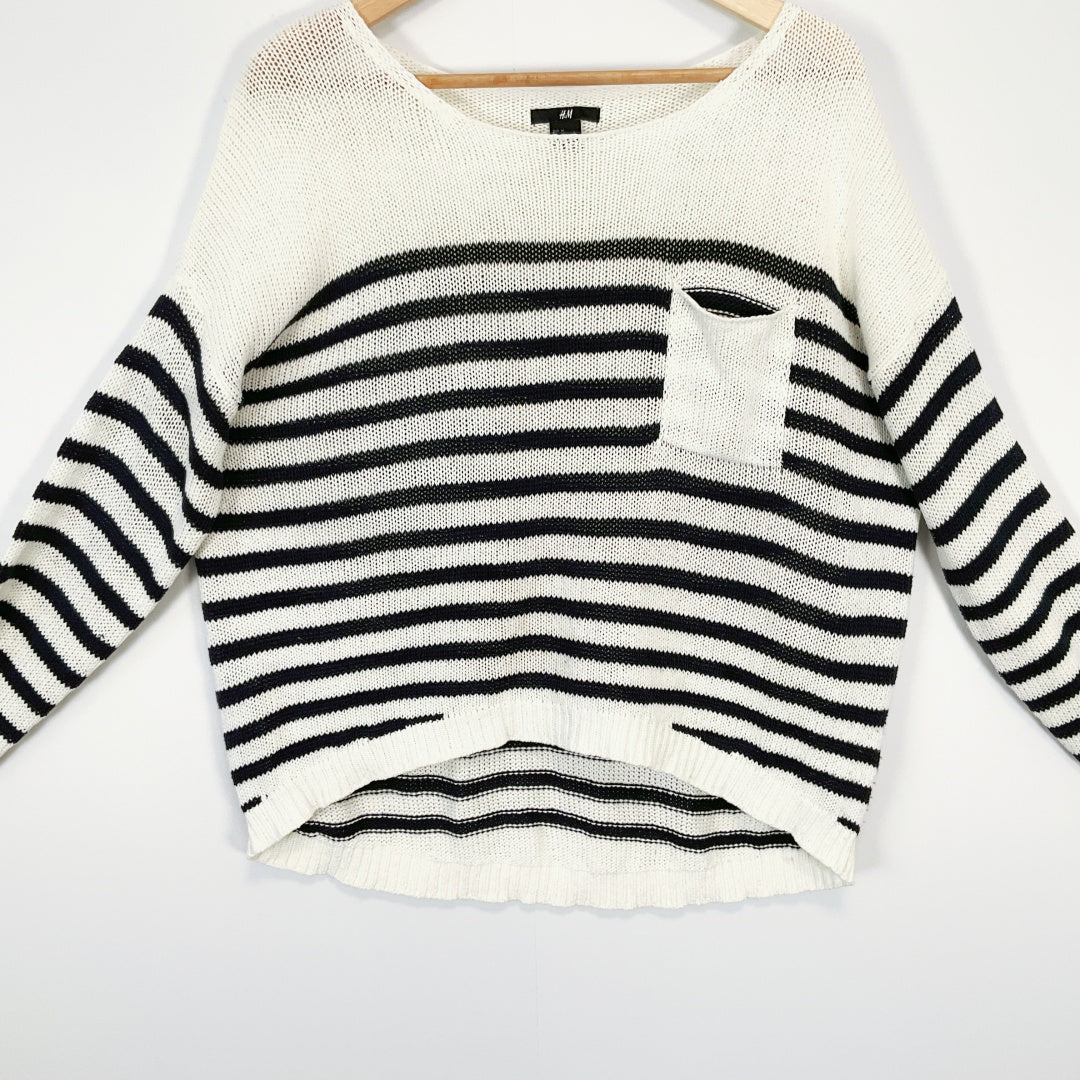 H&M - Cream & Black Striped Knit Sweater
