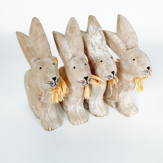 Set of Four Hand-Carved Wooden Bunnies