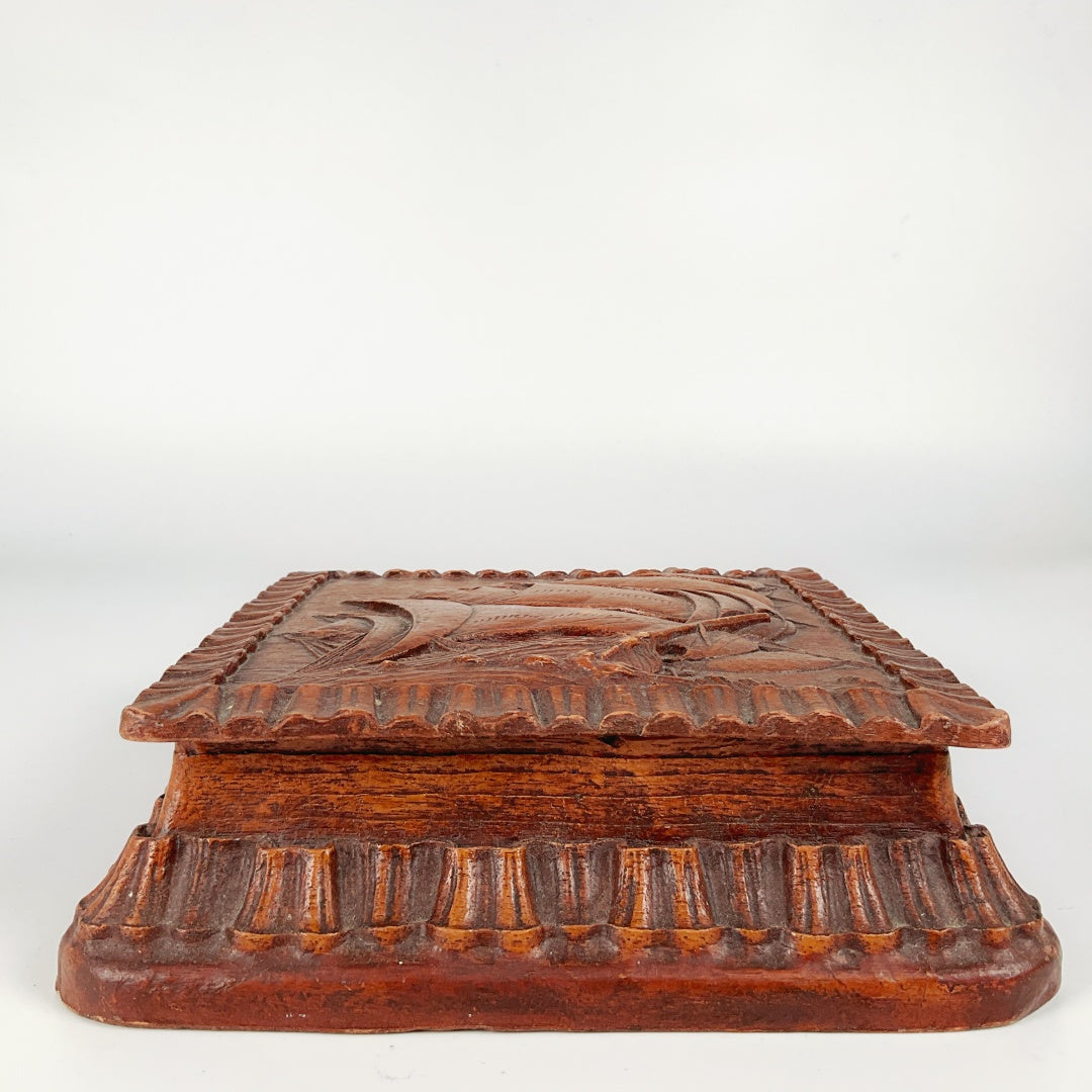 Vintage Barricini Candies Box with Carved Sailing Ship Lid