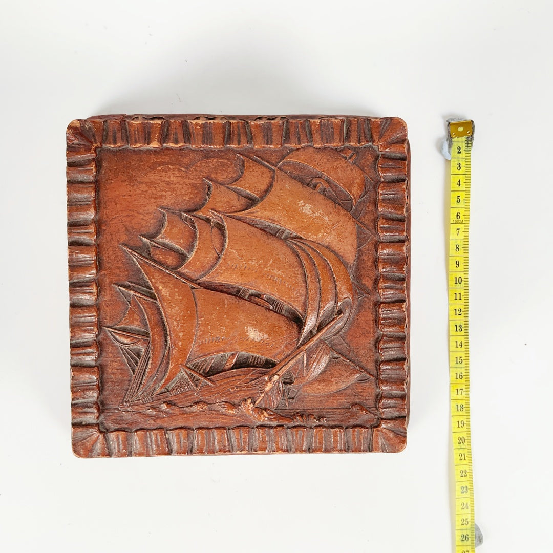 Vintage Barricini Candies Box with Carved Sailing Ship Lid