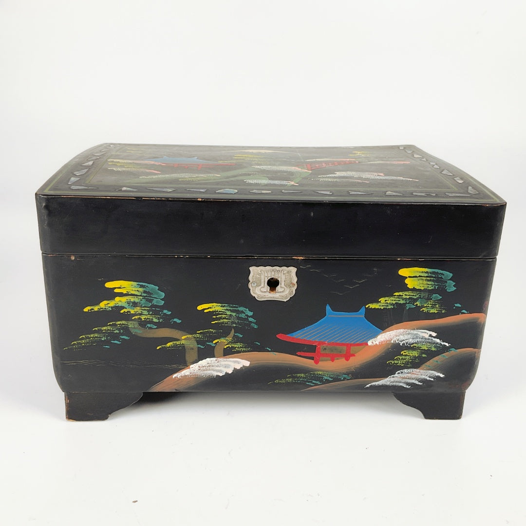 Vintage Japanese Black-Lacquer Jewelry Box