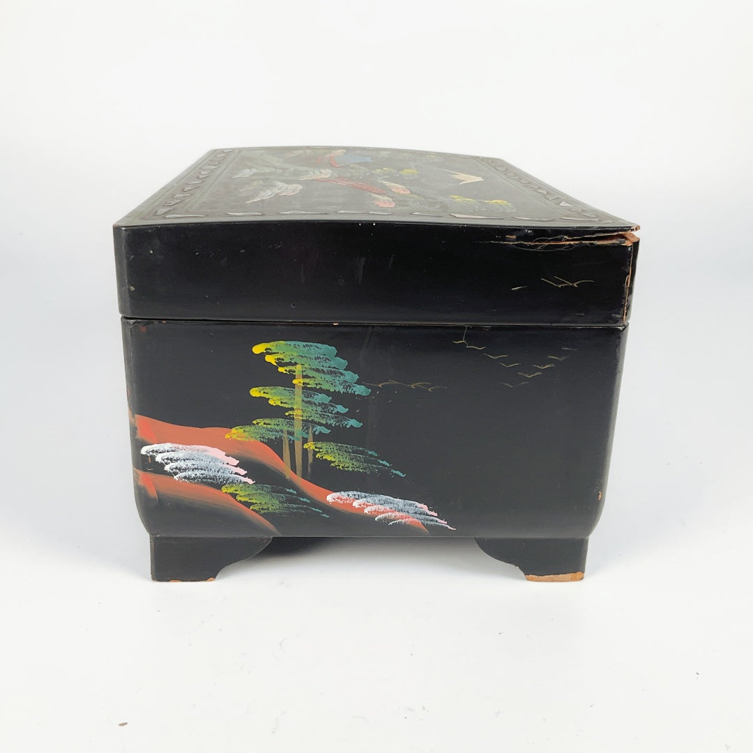 Vintage Japanese Black-Lacquer Jewelry Box