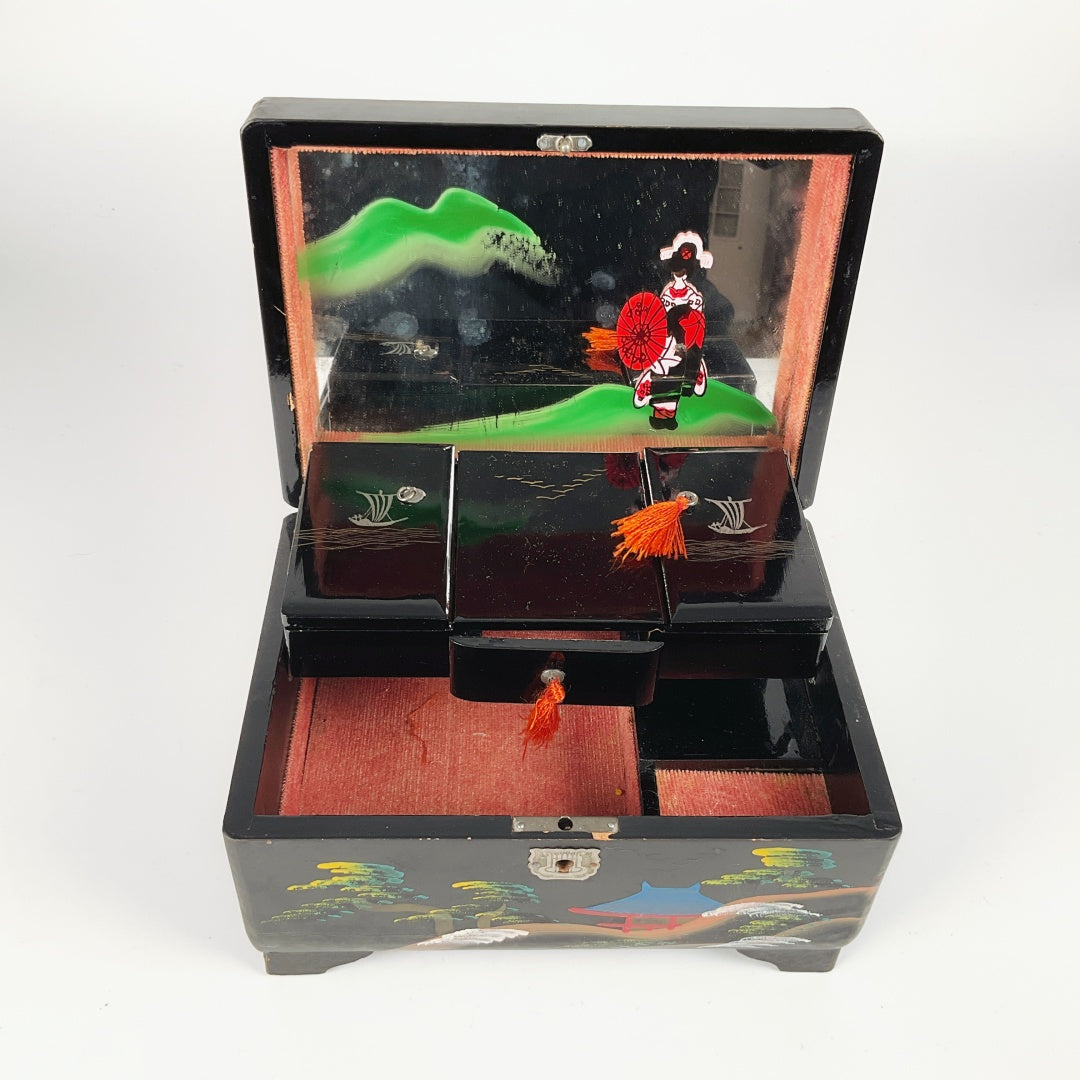 Vintage Japanese Black-Lacquer Jewelry Box