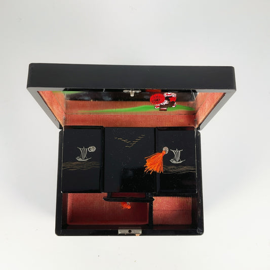 Vintage Japanese Black-Lacquer Jewelry Box