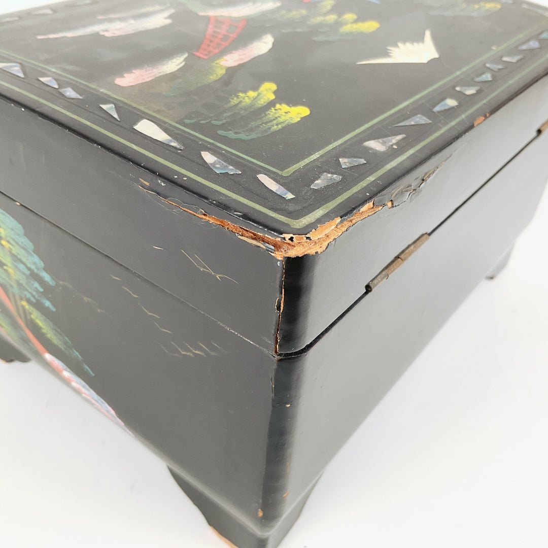 Vintage Japanese Black-Lacquer Jewelry Box