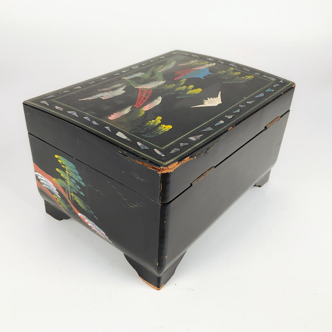 Vintage Japanese Black-Lacquer Jewelry Box
