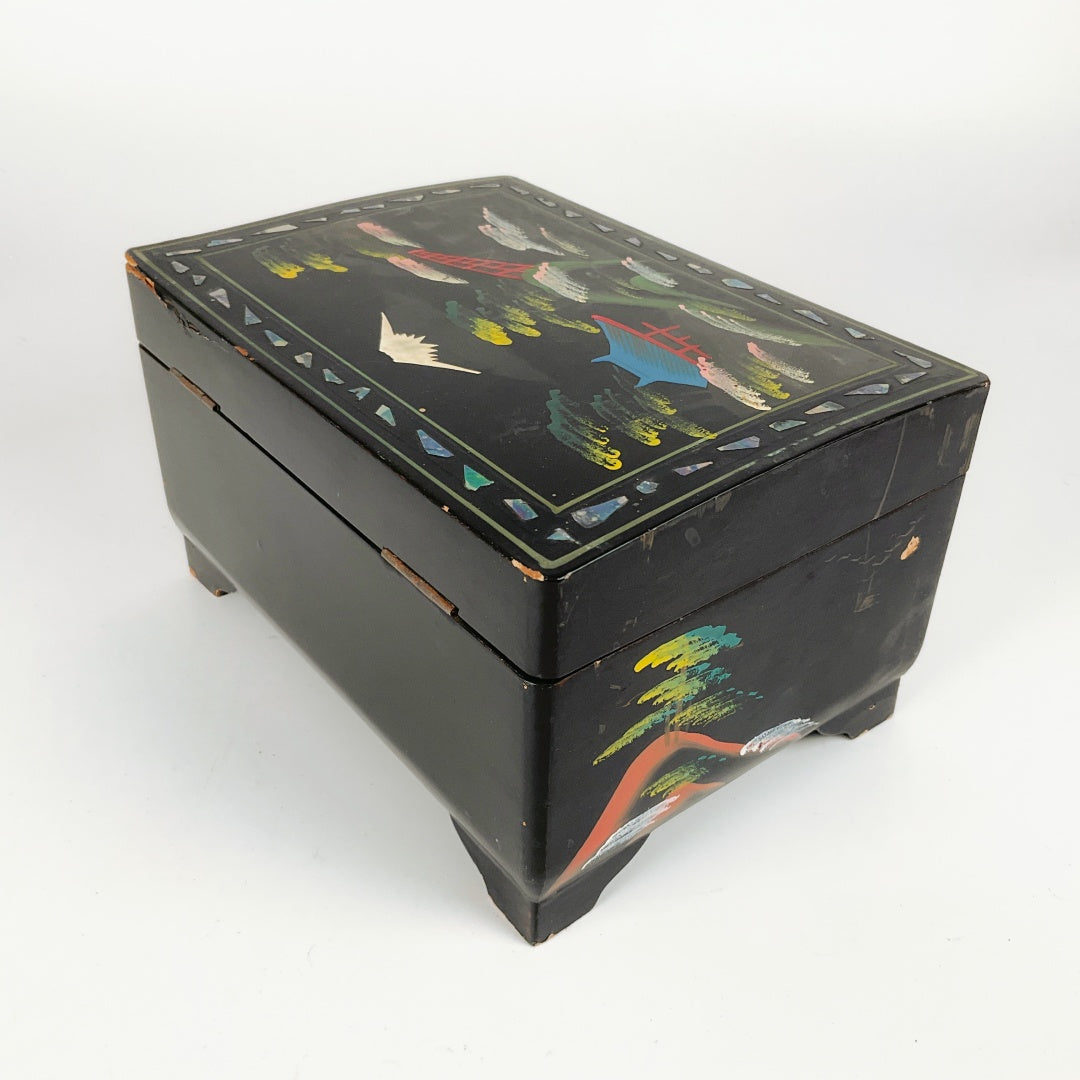 Vintage Japanese Black-Lacquer Jewelry Box