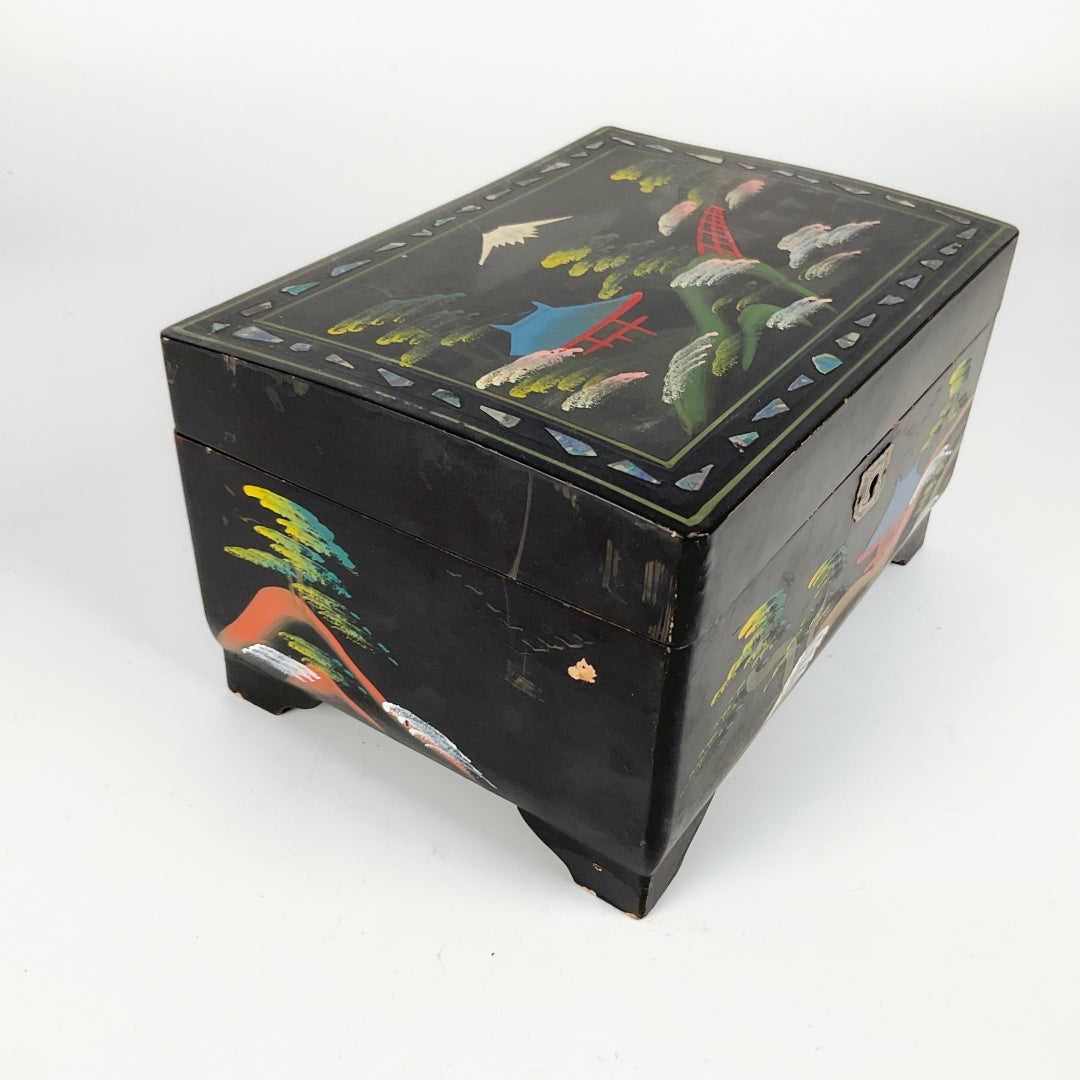 Vintage Japanese Black-Lacquer Jewelry Box