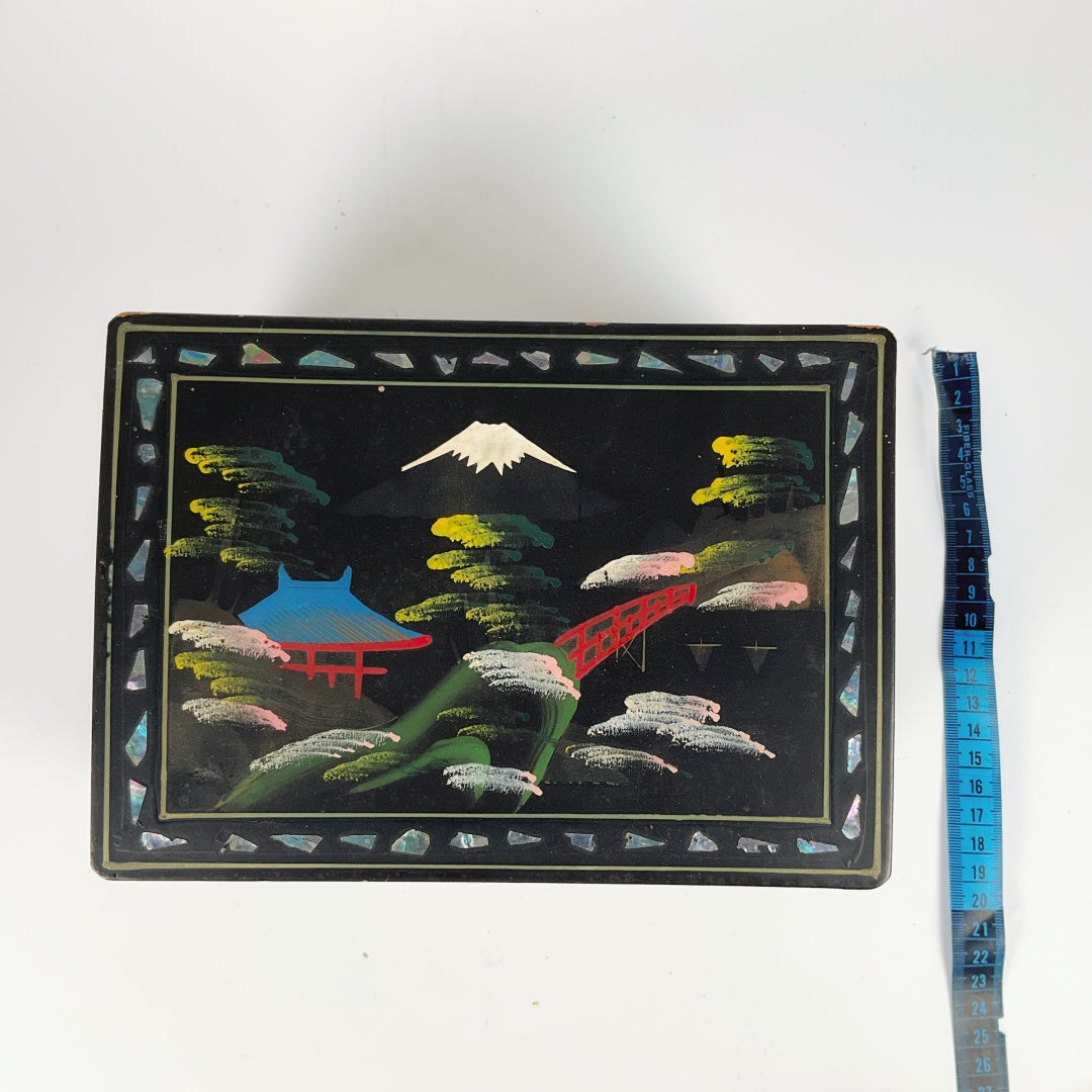 Vintage Japanese Black-Lacquer Jewelry Box