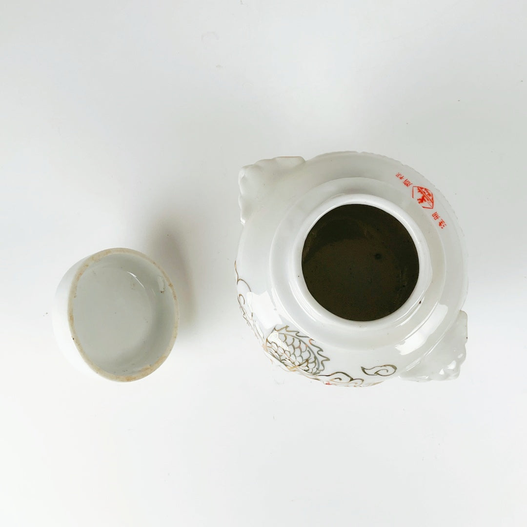 Vintage White Porcelain Incense Burner with a Foo Dog finial