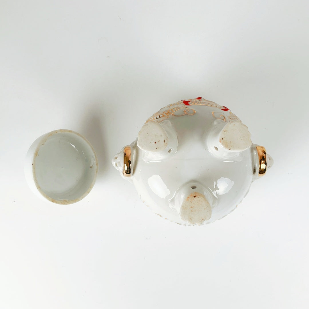 Vintage White Porcelain Incense Burner with a Foo Dog finial