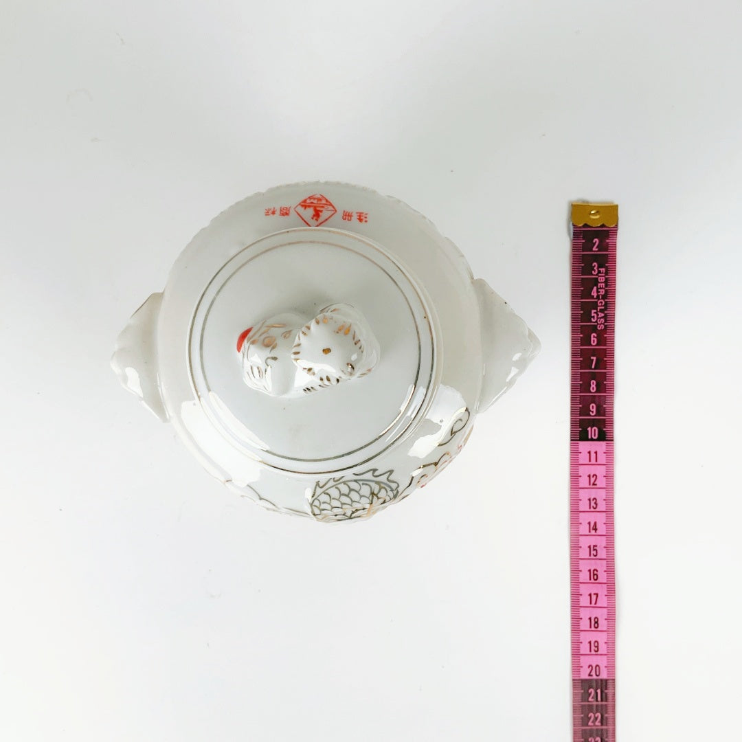 Vintage White Porcelain Incense Burner with a Foo Dog finial