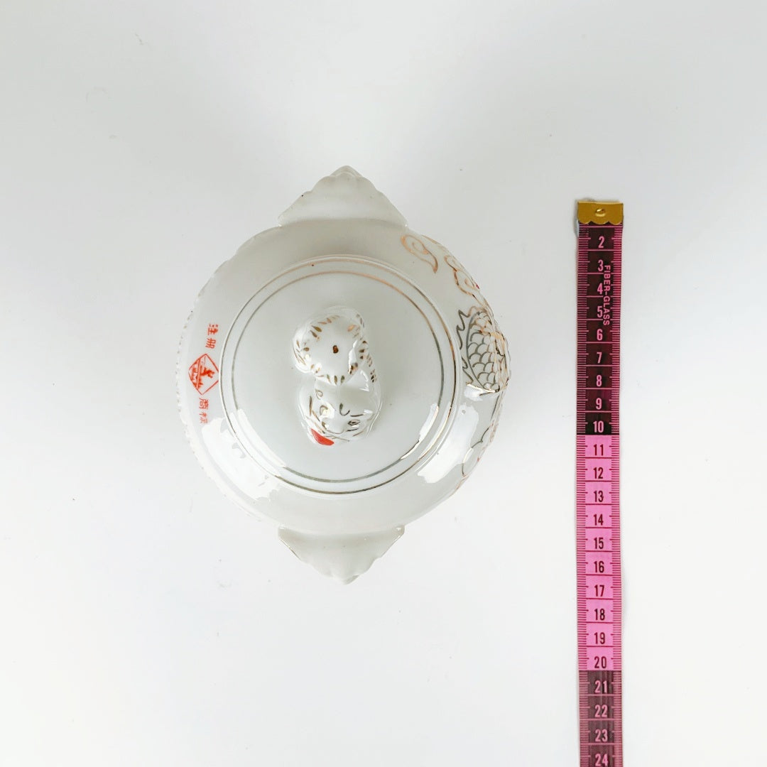 Vintage White Porcelain Incense Burner with a Foo Dog finial