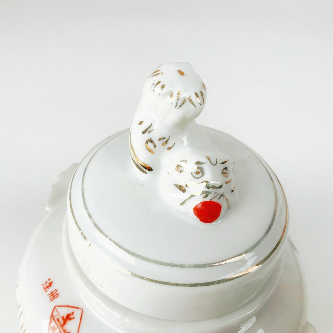 Vintage White Porcelain Incense Burner with a Foo Dog finial