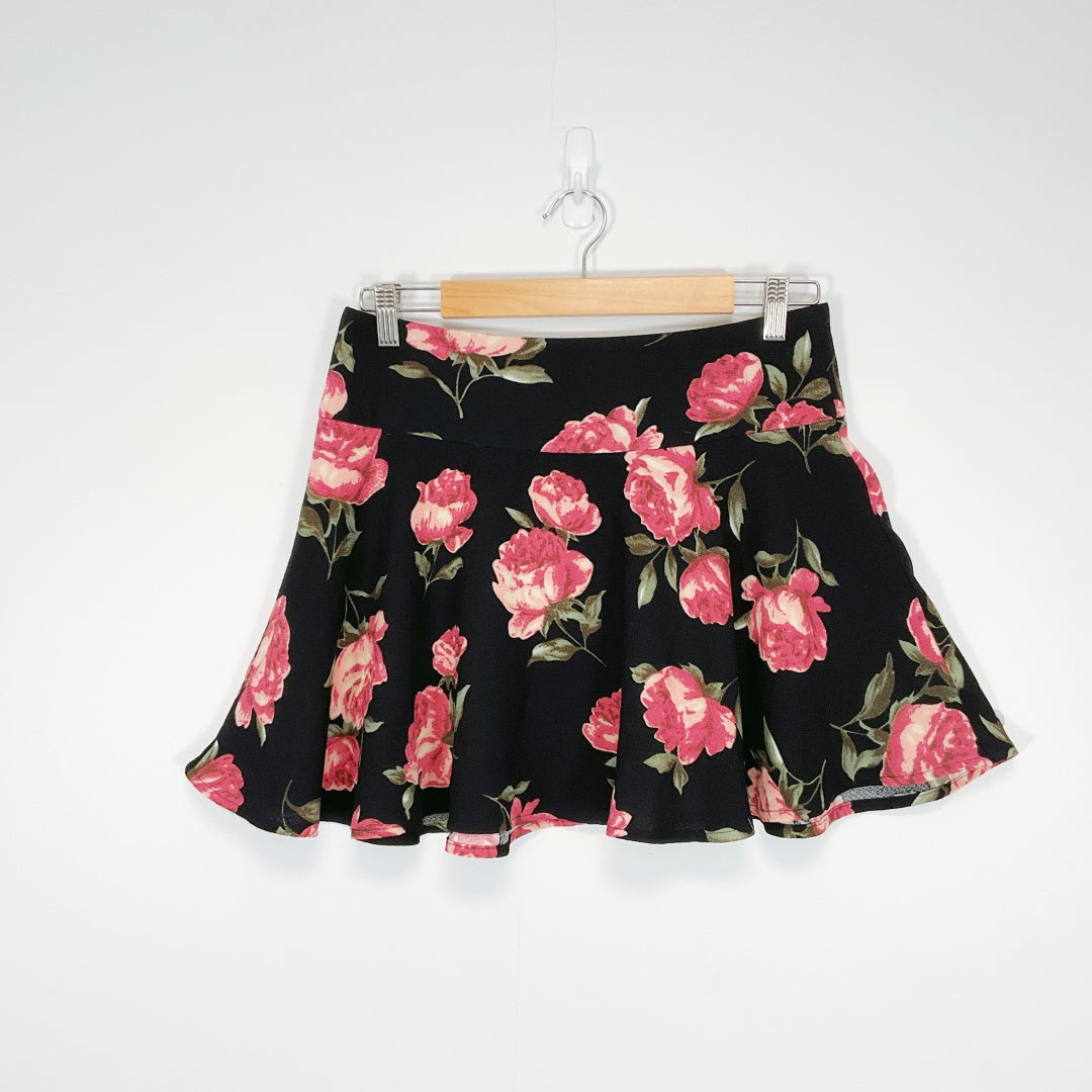 LIPPY - Black Floral Skater Skirt