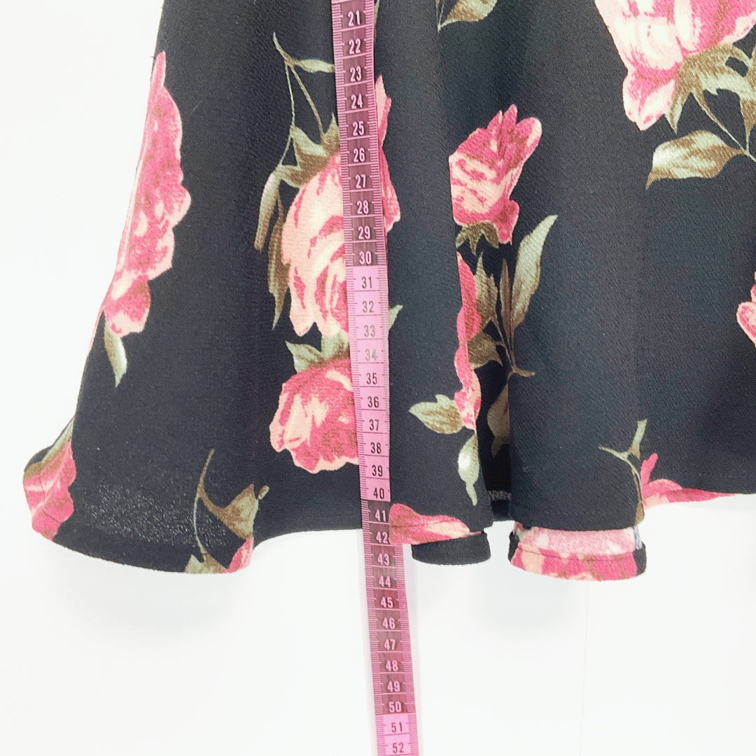 LIPPY - Black Floral Skater Skirt