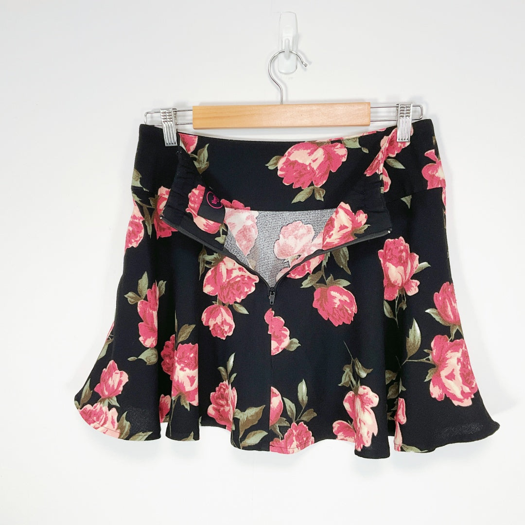 LIPPY - Black Floral Skater Skirt