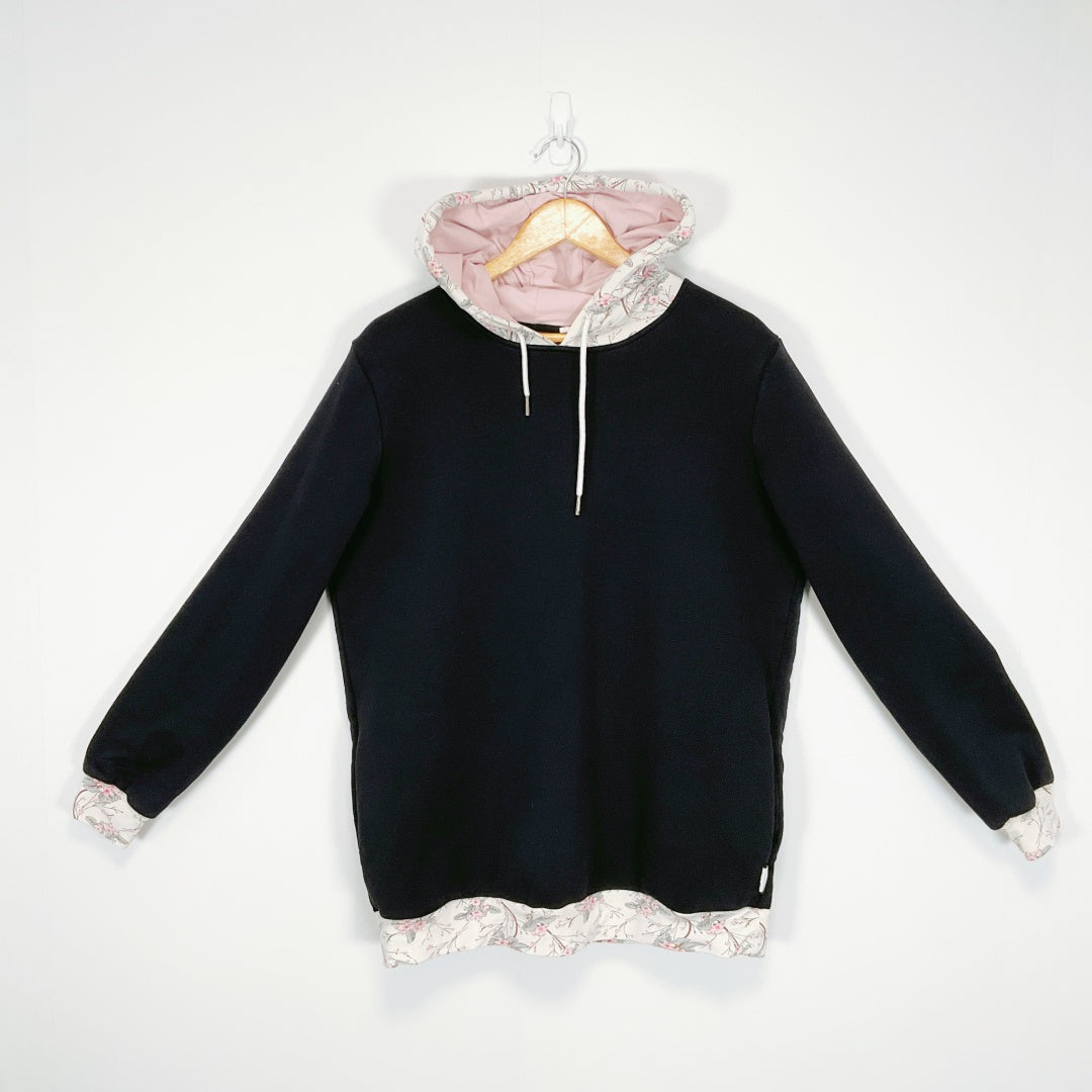 ETC - Black Hooded Tunic Top with Lace Trim