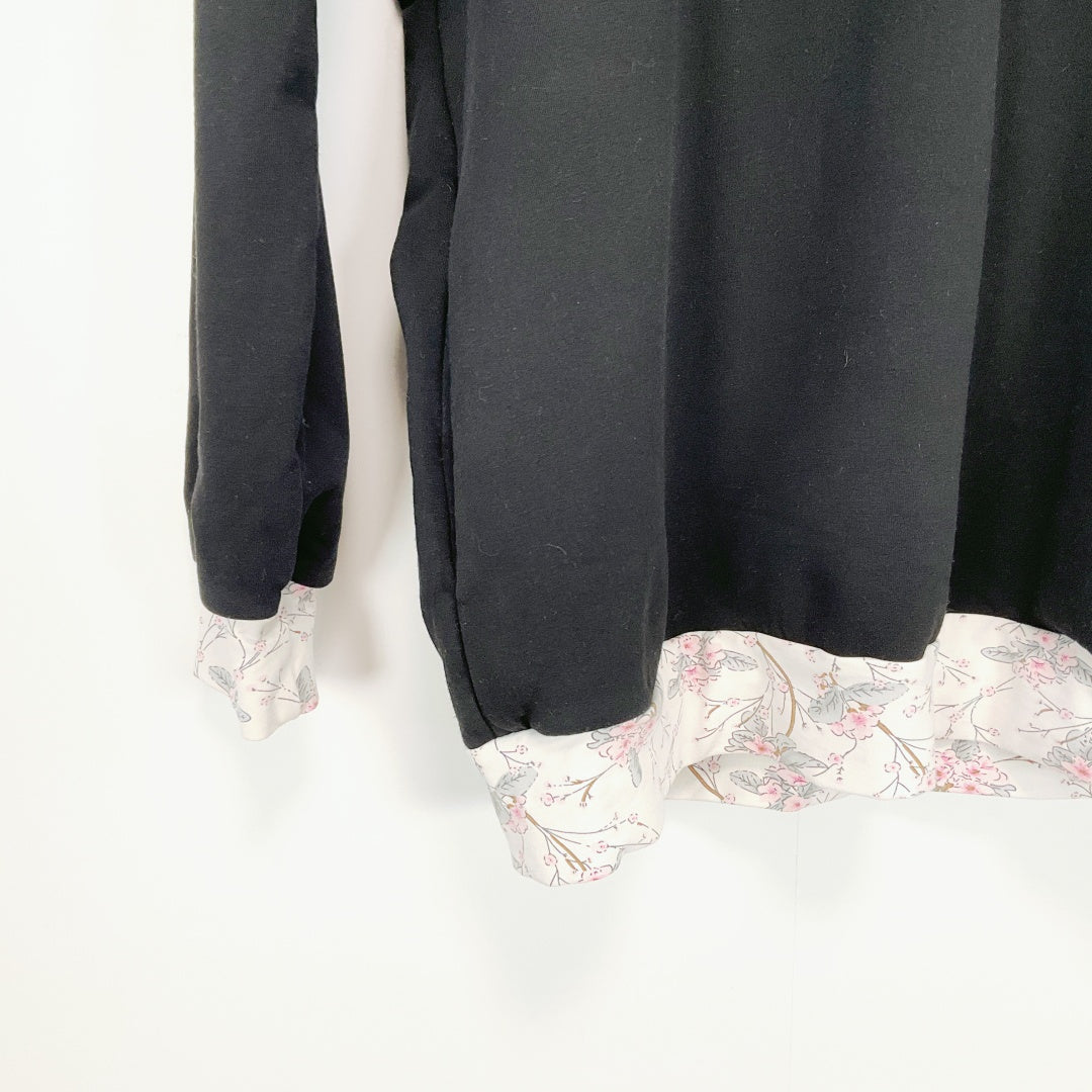ETC - Black Hooded Tunic Top with Lace Trim