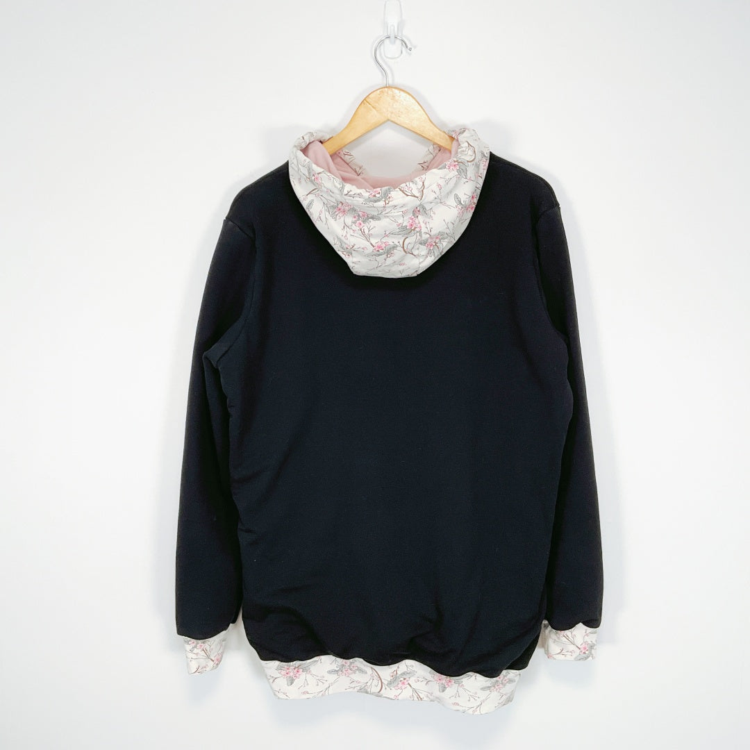 ETC - Black Hooded Tunic Top with Lace Trim