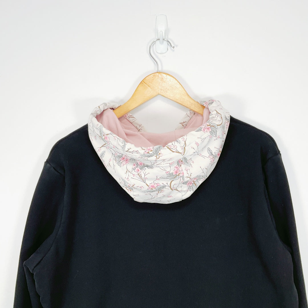 ETC - Black Hooded Tunic Top with Lace Trim