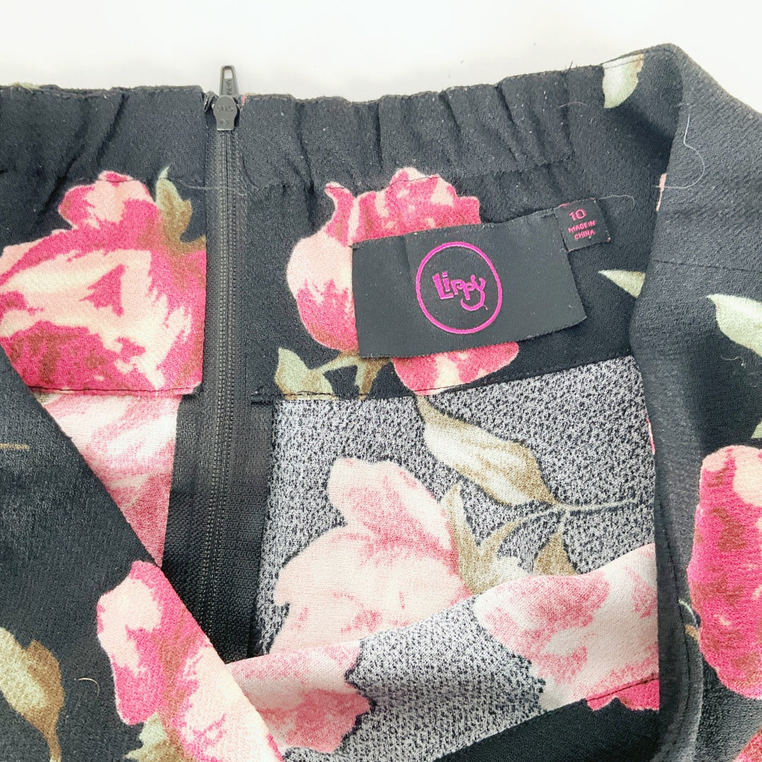 LIPPY - Black Floral Skater Skirt