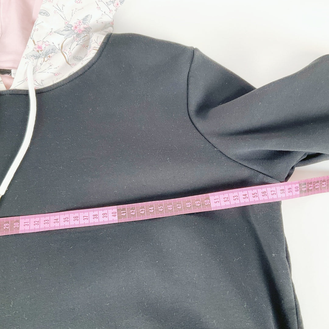 ETC - Black Hooded Tunic Top with Lace Trim