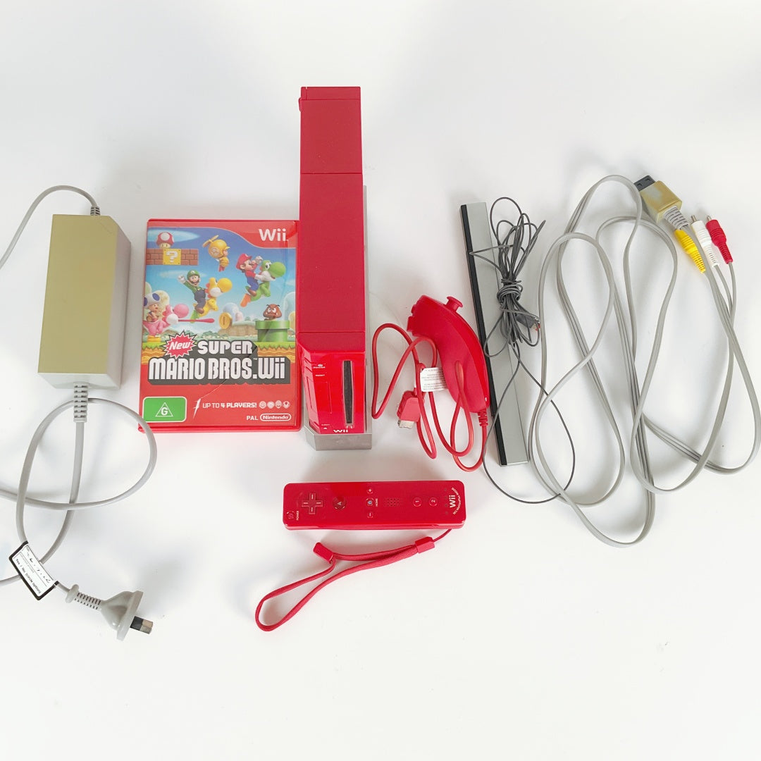 Nintendo Wii 25th Anniversary Limited Super Mario Bros Console Red + Games
