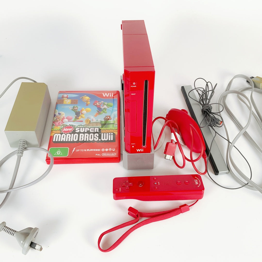 Nintendo Wii 25th Anniversary Limited Super Mario Bros Console Red + Games