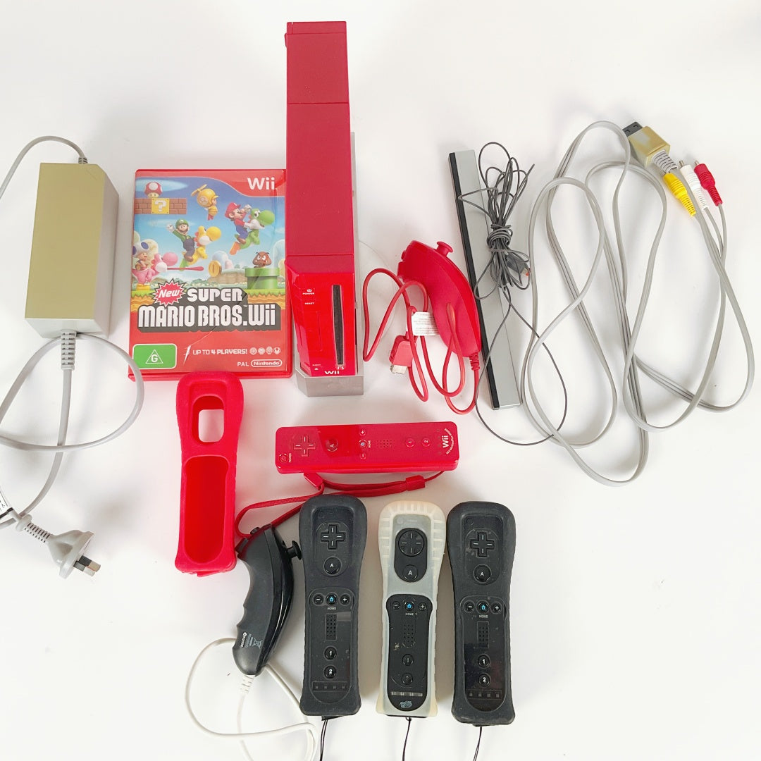 Nintendo Wii 25th Anniversary Limited Super Mario Bros Console Red + Games