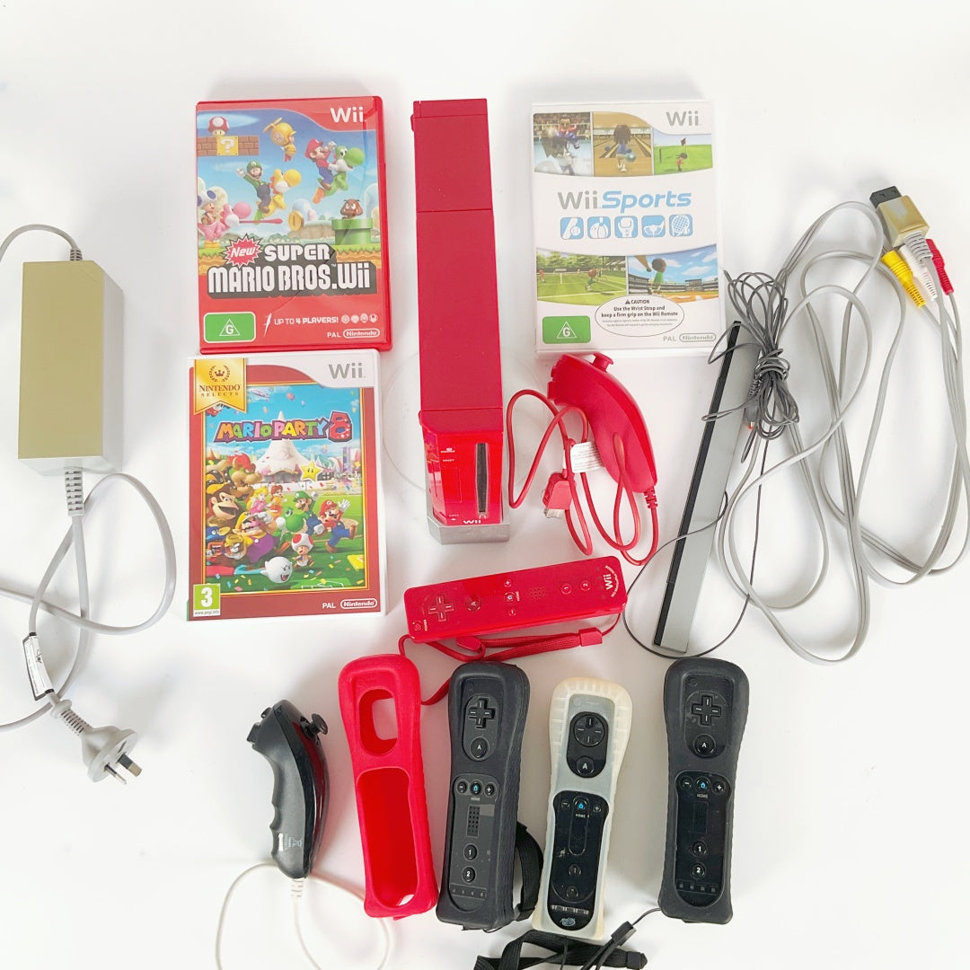 Nintendo Wii 25th Anniversary Limited Super Mario Bros Console Red + Games