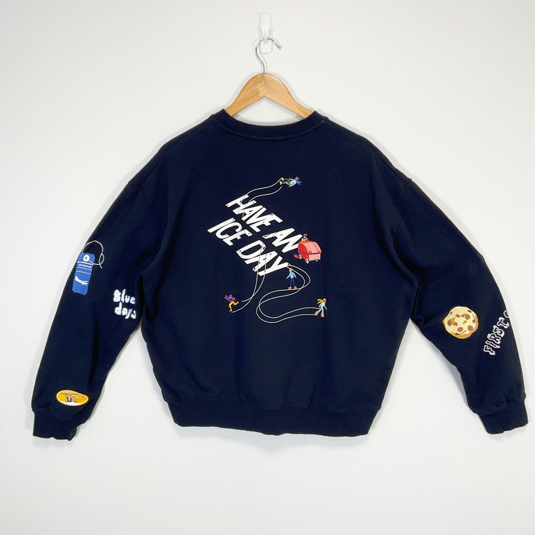 HUFFER - "Have a Nice Day" Graphic Sweatshirt - Navy - Size 12