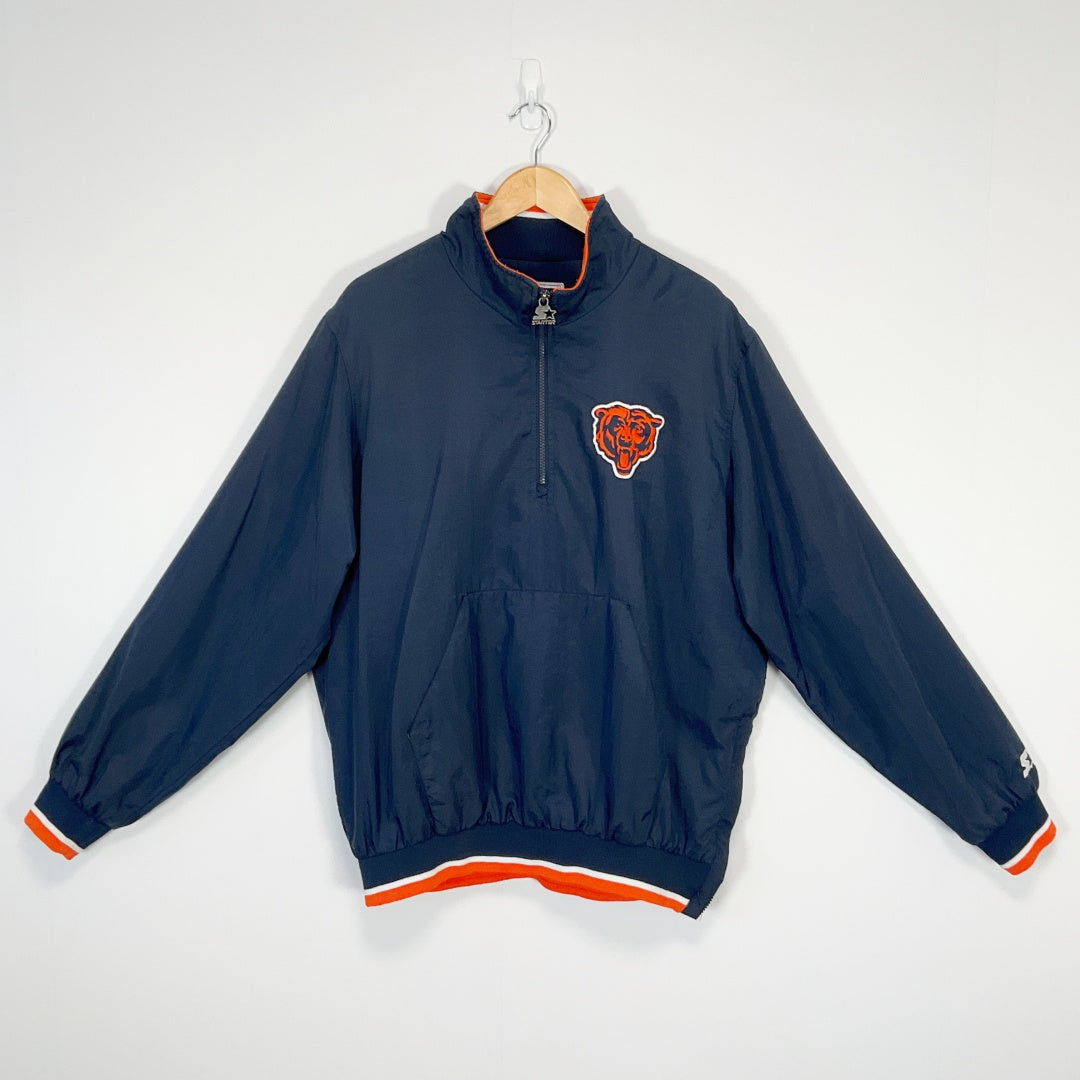 STARTER - Chicago Bears Half-Zip Windbreaker Jacket - Navy - Size L