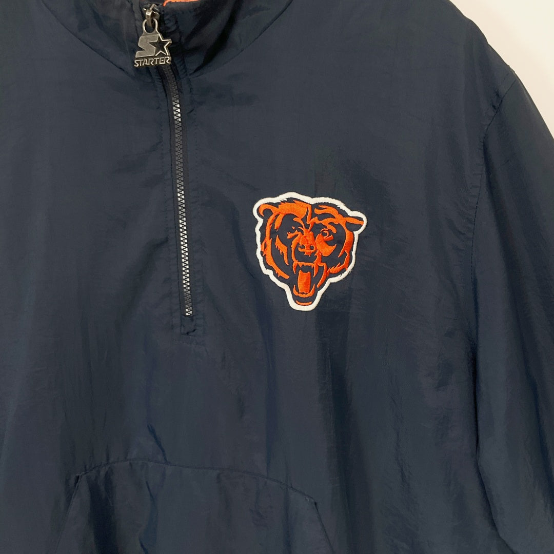 STARTER - Chicago Bears Half-Zip Windbreaker Jacket - Navy - Size L