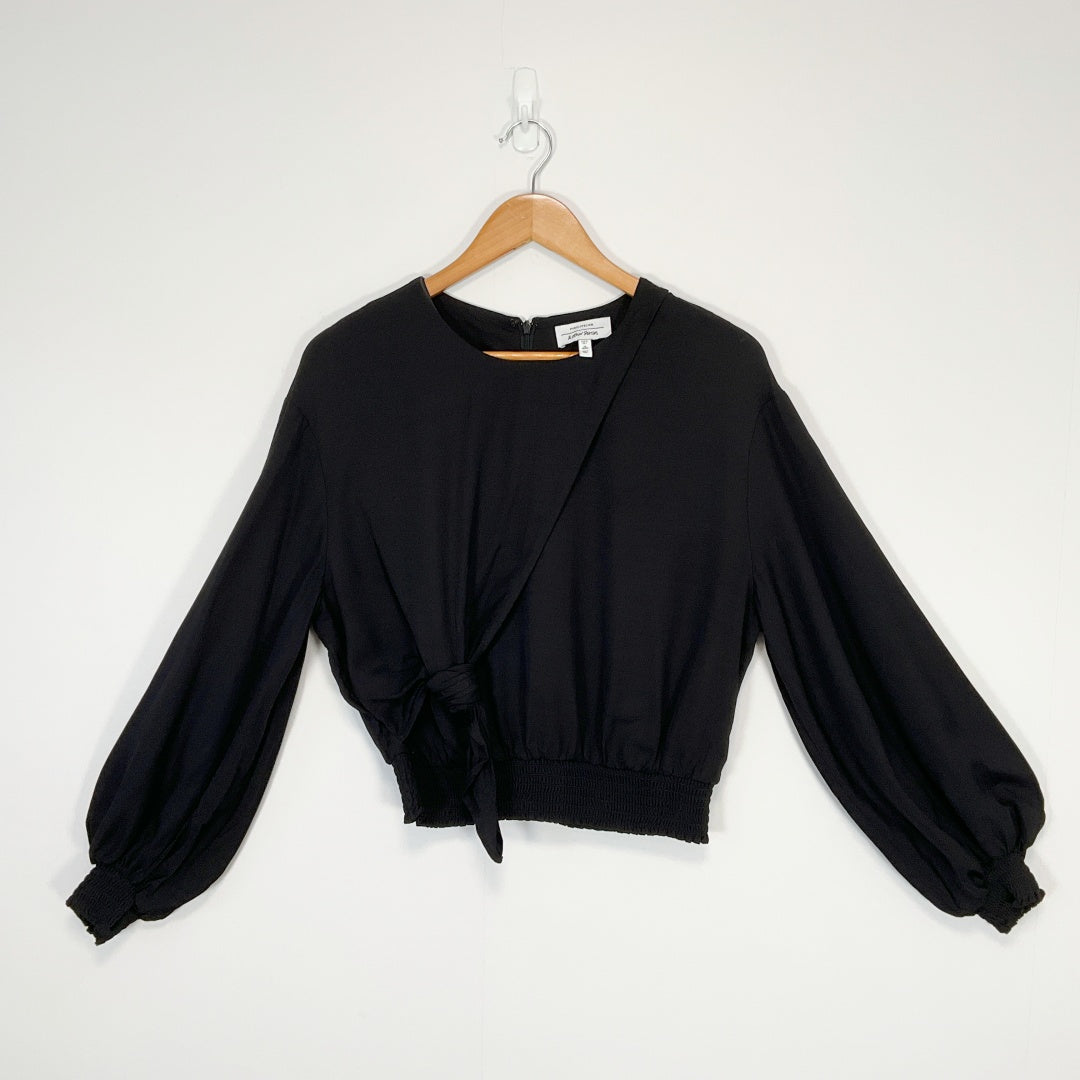PARISATELIER - Tie Front Long Sleeve Top - Black - Size EUR 34