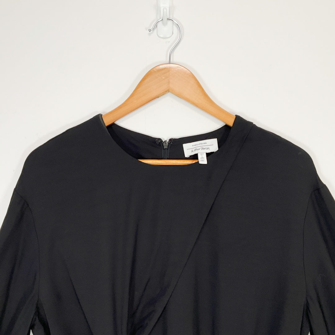 PARISATELIER - Tie Front Long Sleeve Top - Black - Size EUR 34