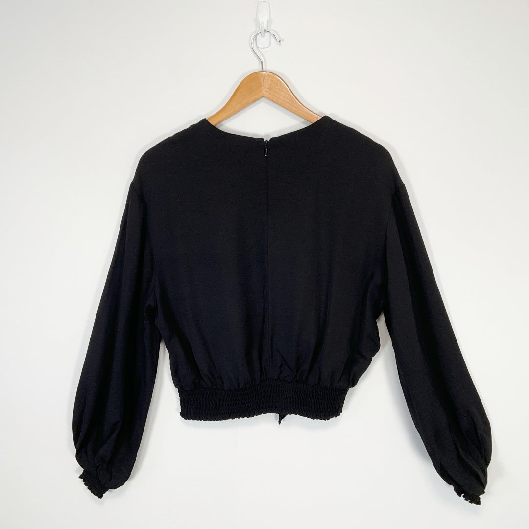 PARISATELIER - Tie Front Long Sleeve Top - Black - Size EUR 34