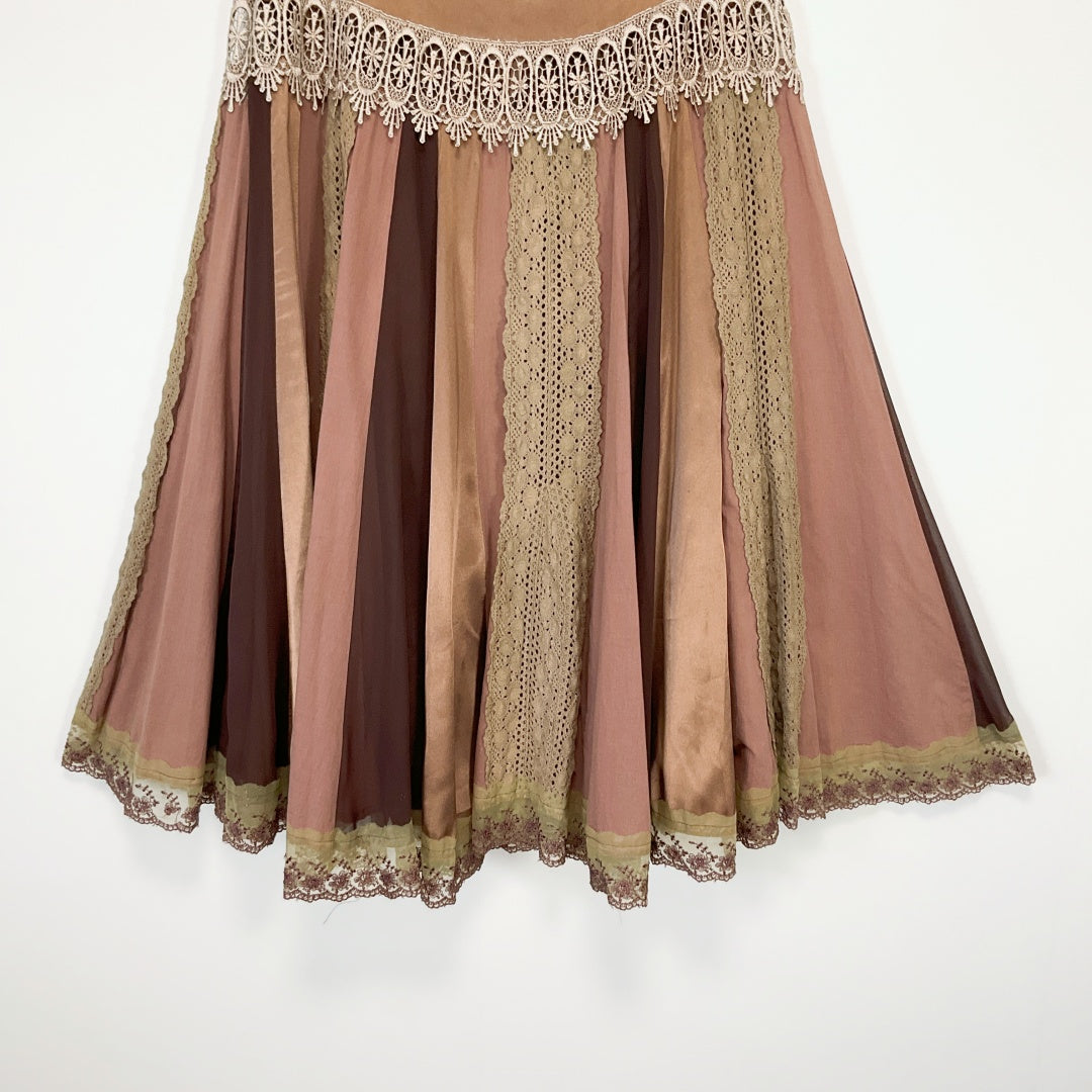 JUO - Vintage Style Panelled Midi Skirt - Brown - Size 8