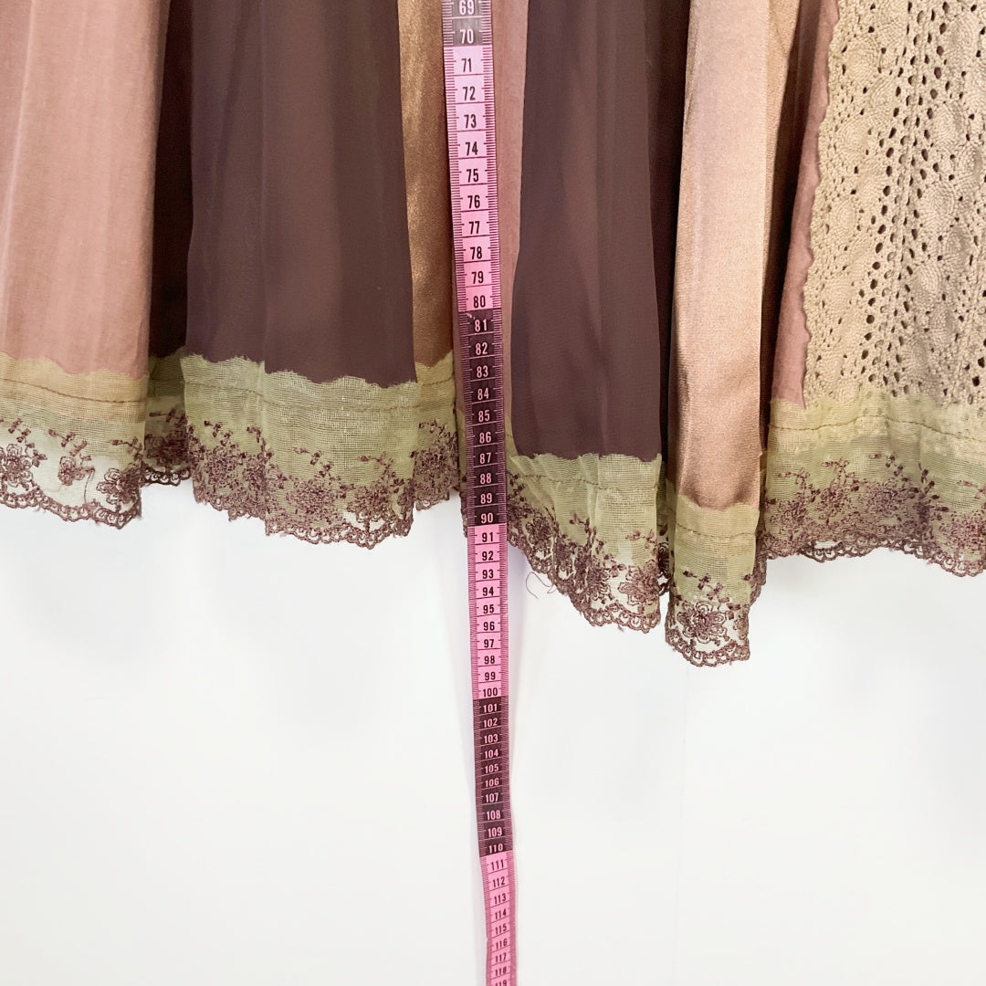 JUO - Vintage Style Panelled Midi Skirt - Brown - Size 8