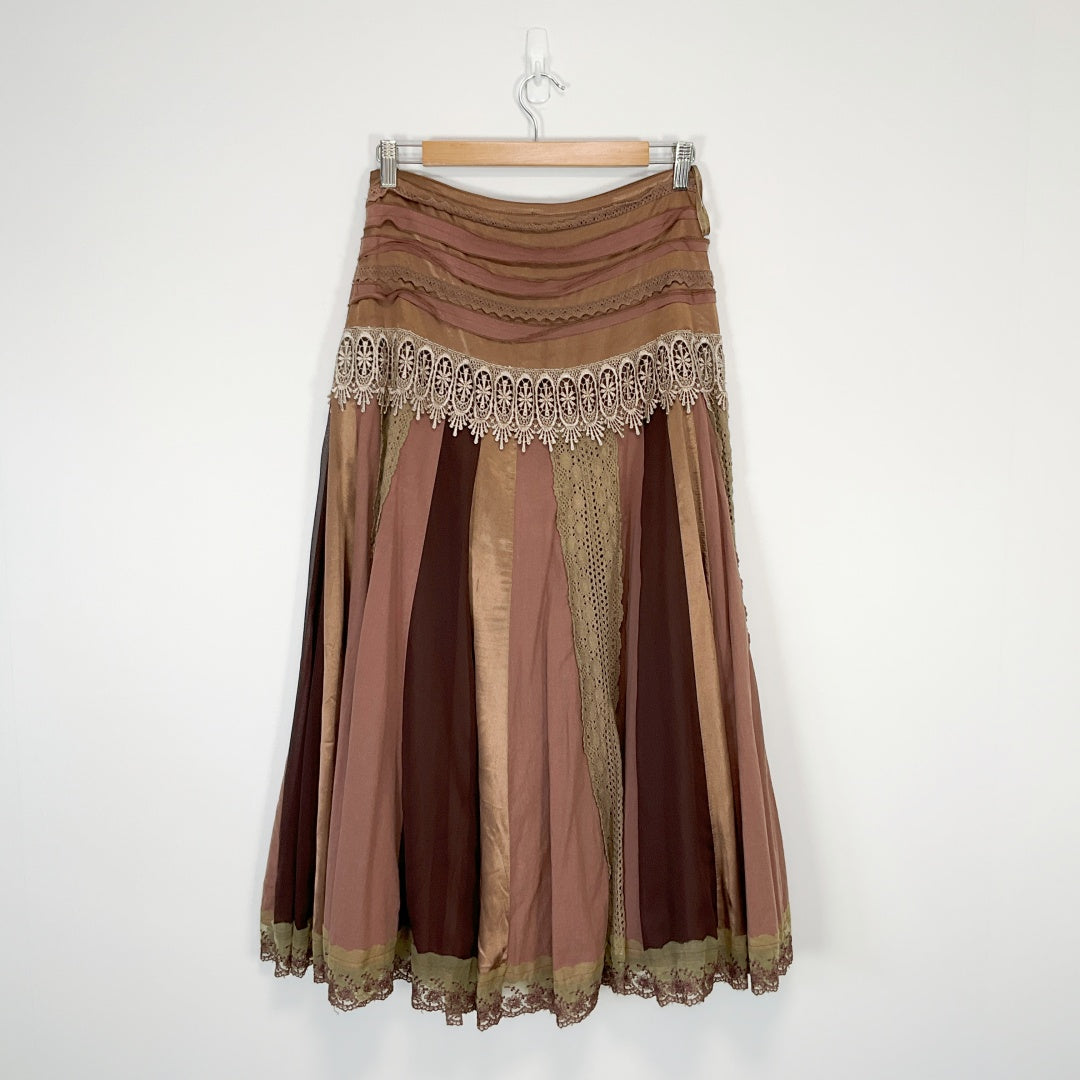 JUO - Vintage Style Panelled Midi Skirt - Brown - Size 8