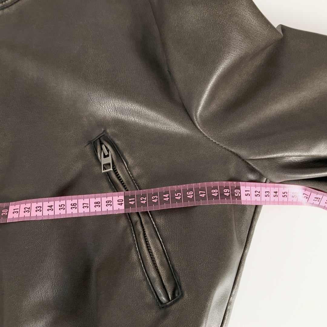 ZARA - Faux Leather Bomber Jacket - Dark Brown - Size S