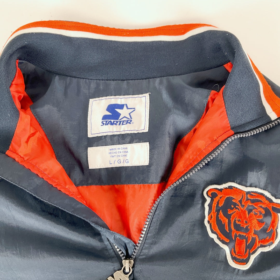 STARTER - Chicago Bears Half-Zip Windbreaker Jacket - Navy - Size L